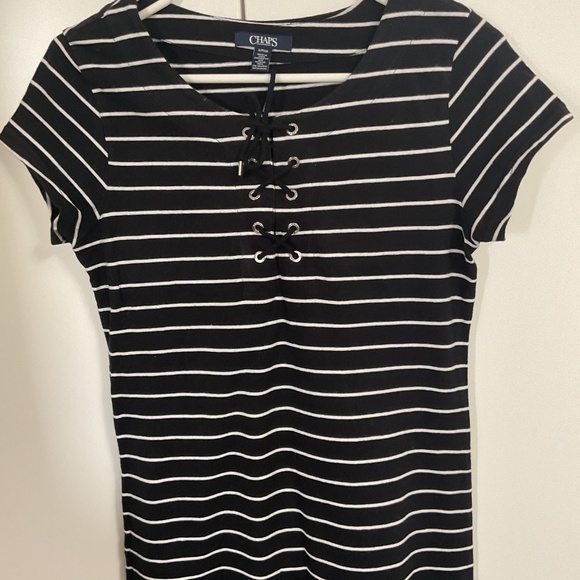 Chaps Black Stripes Flounce Hem Dress US S - Picture 4 of 5